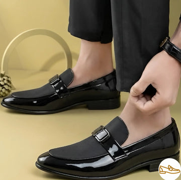 Men's Black Patent Leather & Suede Slip-On Dress Shoes