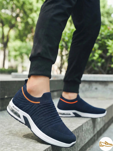 Navy Blue Breathable Knit Slip-On Sneakers with Air Cushion